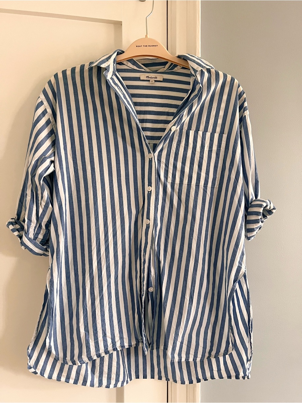 Madewell Blue and White Striped Button-Up Womenโs Shirt